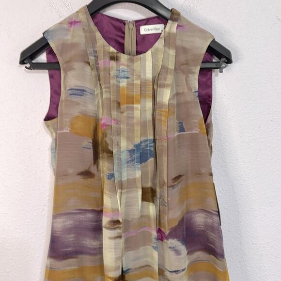 NWT Calvin Klein 100% Silk Chic Abstract Multicolor Dress Size 4 - Picture 3 of 11